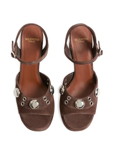 Valentino Stud Eyelet Leather Nellcôte Platform Sandals In Brown