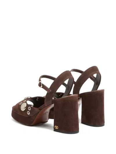 Valentino Stud Eyelet Leather Nellcôte Platform Sandals In Brown