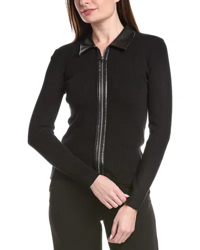 T Tahari Collared Zip Front Cardigan In Black