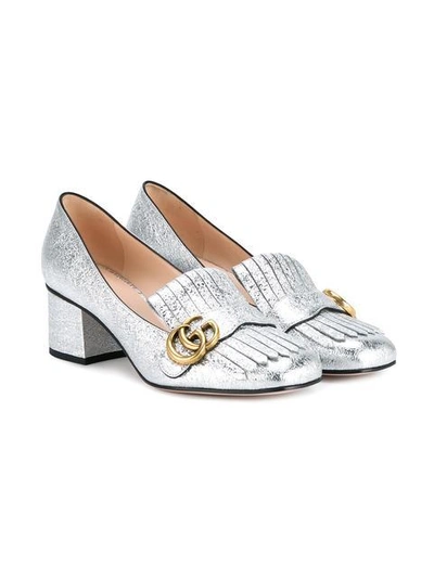 Shop Gucci Silver Marmont Mid Heels - Metallic