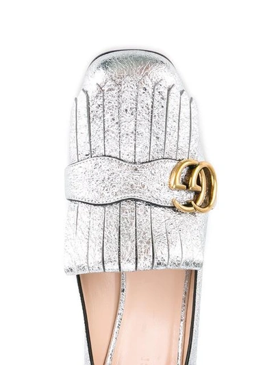 Shop Gucci Silver Marmont Mid Heels - Metallic