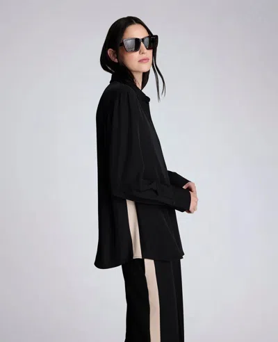 Kenneth Cole Oversized Button Front Shirt With Long Sleeves In Black