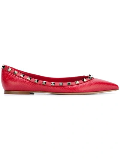 Valentino Garavani Rockstud Leather Ballerina Flats In Red