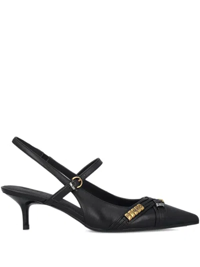 Pinko Gloria 18 Leather Pumps With Metal Lettering Detail In Black