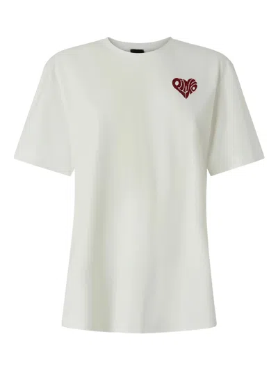 Pinko White Crewneck T-shirt With Logo Detail On The Front And Maxi Print On The Rear In Cotton Woman In Neutral