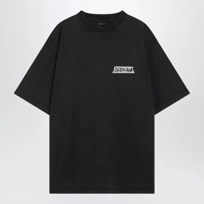 Balenciaga Medium Fit Masking Tape Logo Dry Jersey T-shirt In Black