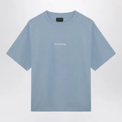 Balenciaga Logo Embroidered Cotton Jersey T-shirt In Blue