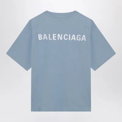 Balenciaga Logo Embroidered Cotton Jersey T-shirt In Blue
