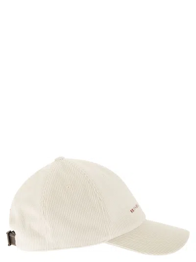 Brunello Cucinelli Men Comfortable Cotton And Cashmere Corduroy Baseball Cap With Embroidered Logo In White
