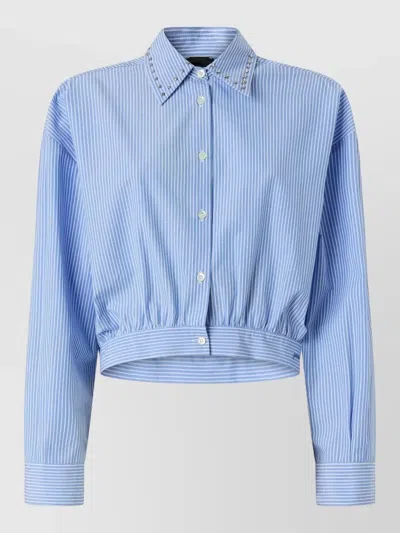 Pinko Charita Light Blue Shirt With Embellished Classic Collar And All-over Striped Motif In Cotton Woman