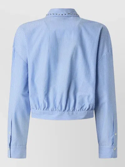 Pinko Charita Light Blue Shirt With Embellished Classic Collar And All-over Striped Motif In Cotton Woman