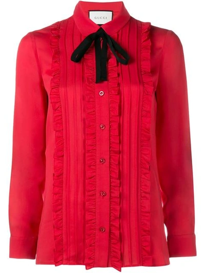 Shop Gucci Ruffle Front Shirt - Red