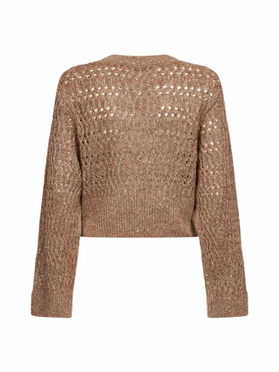 Brunello Cucinelli Women Brown Linen Dazzling Braids Sweater In Brown