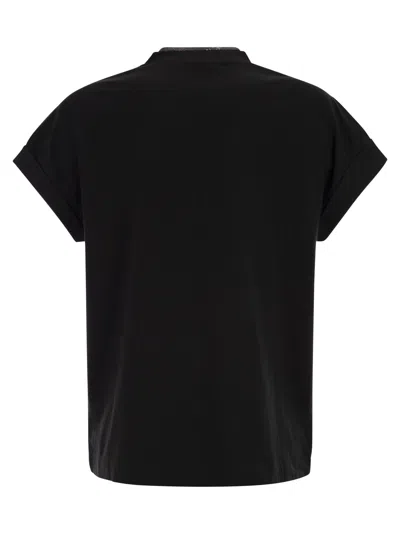Brunello Cucinelli Women Stretch Cotton Jersey T-shirt With Precious Neckline In Black