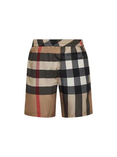 Burberry Boxer Swim Checkered Pattern Pockets Zip In Brown