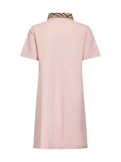 Burberry Piquet Polo Dress Checked Collar Short Sleeves In Pink