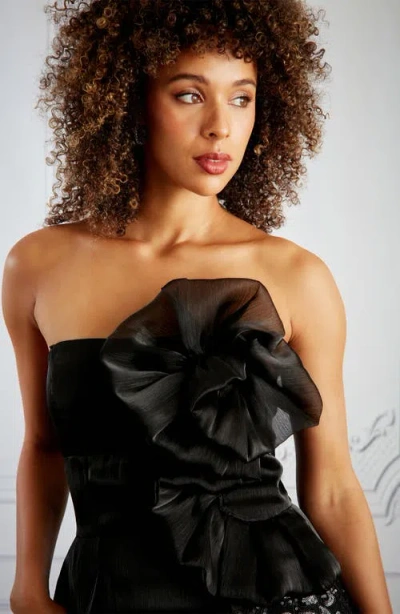 Muse Flower Organza Bustier In Black