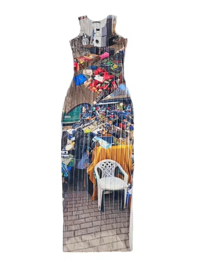 纹理圆领超长连衣裙