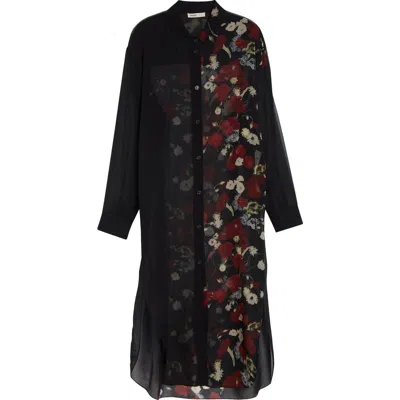 Khaite Gloria Long Sleeve Silk Chiffon Shirtdress In Black