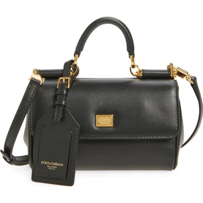 Dolce & Gabbana Medium Sicily Leather Handbag With Structured Design In Black