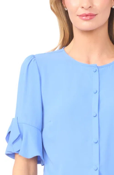 Cece Bow Sleeve Button-up Top In Blue