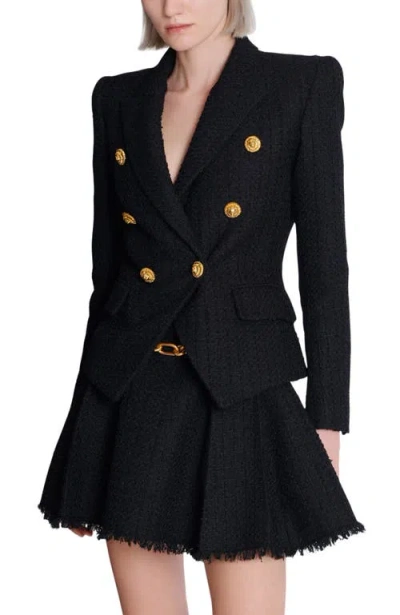 Balmain 6-button Tweed Jacket In Black