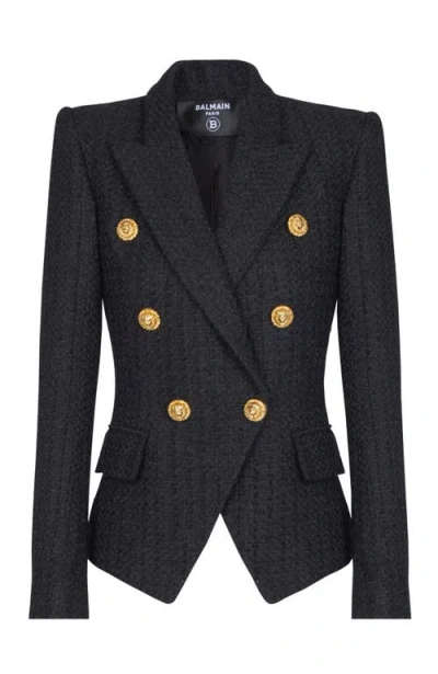 Balmain 6-button Tweed Jacket In Black