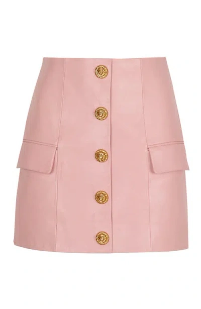 Balmain Short Lambskin Skirt With Buttons In Animal Print