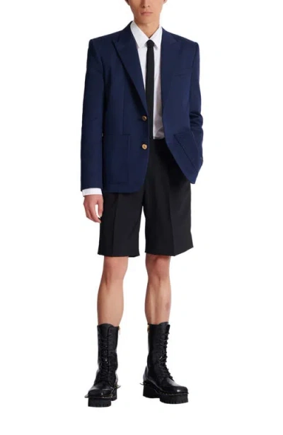 Balmain Cotton Twill 2-buttons Jacket In Blue