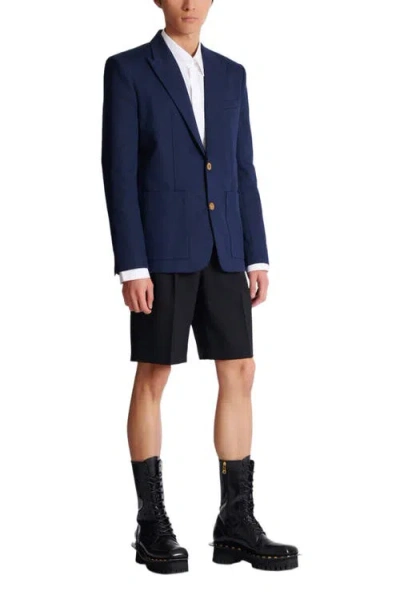 Balmain Cotton Twill 2-buttons Jacket In Blue
