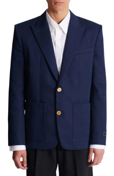Balmain Cotton Twill 2-buttons Jacket In Blue