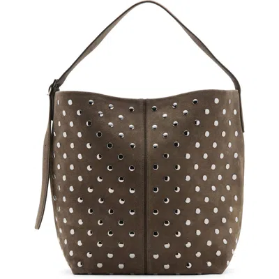 Mango Suede Bucket Bag With Studs In Brown