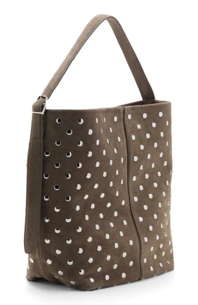 Mango Suede Bucket Bag With Studs In Brown