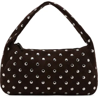 Mango Suede Studded Shoulder Bag In Black