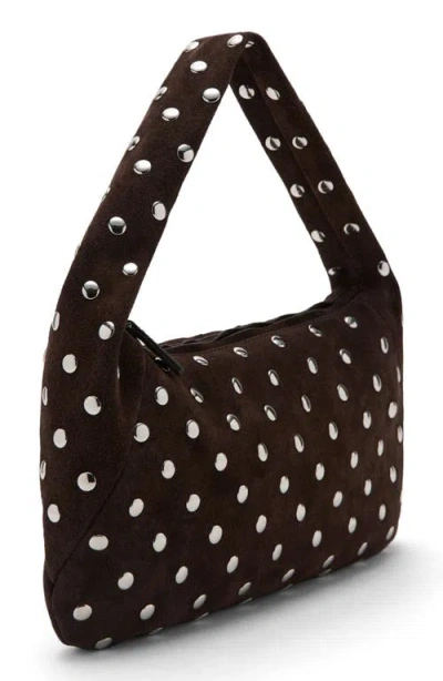 Mango Suede Studded Shoulder Bag In Black