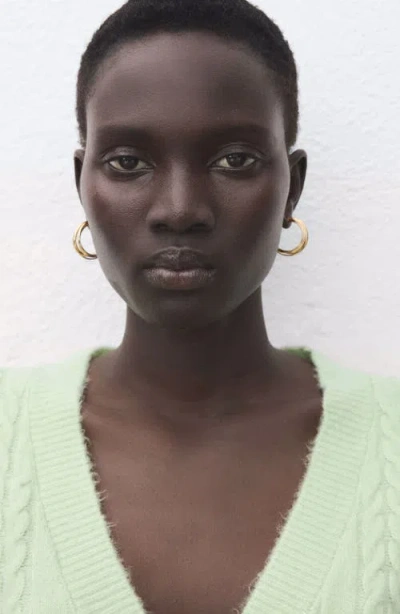 Mango Knitted Braided Cardigan Aqua Green In Animal Print