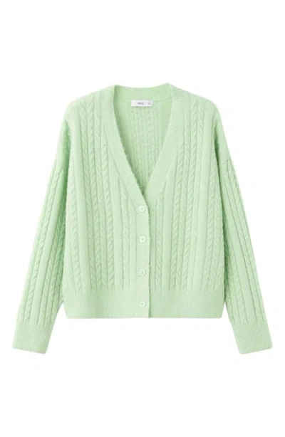 Mango Knitted Braided Cardigan Aqua Green In Animal Print