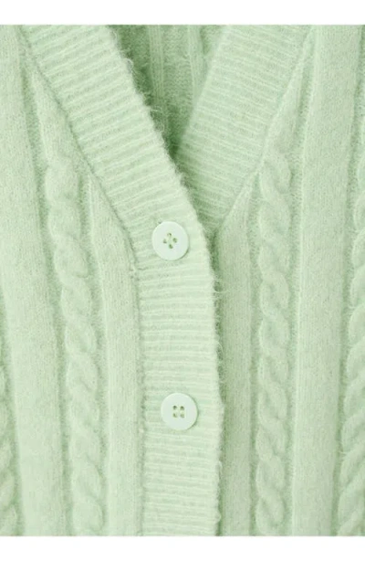 Mango Knitted Braided Cardigan Aqua Green In Animal Print
