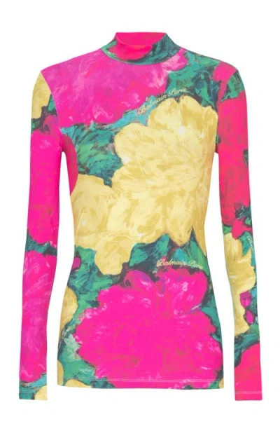 Balmain Printed High-neck Top In Multi