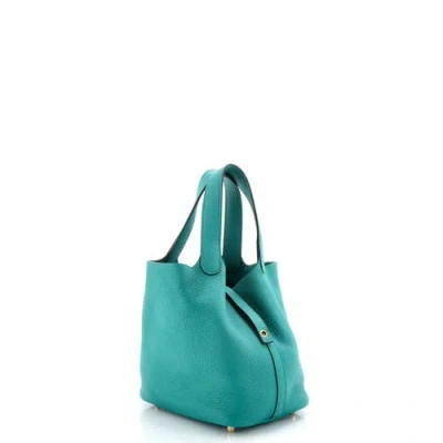 Pre-owned Hermes  Hermes Picotin Lock Bag Clemence Pm In Green