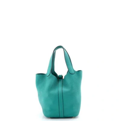Pre-owned Hermes  Hermes Picotin Lock Bag Clemence Pm In Green