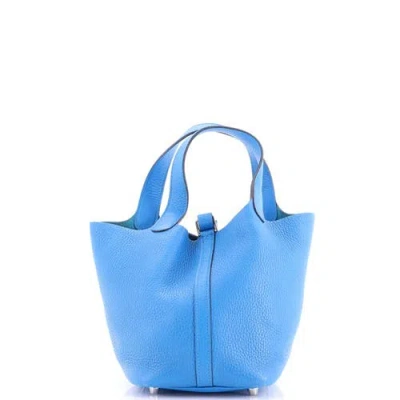 Pre-owned Hermes  Hermes Picotin Lock Bag Clemence Pm In Blue