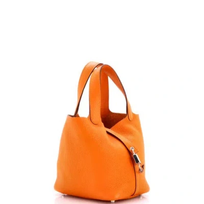 Pre-owned Hermes  Hermes Picotin Lock Bag Clemence Pm In Orange