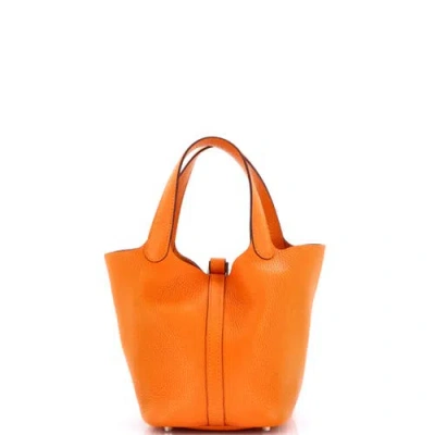 Pre-owned Hermes  Hermes Picotin Lock Bag Clemence Pm In Orange