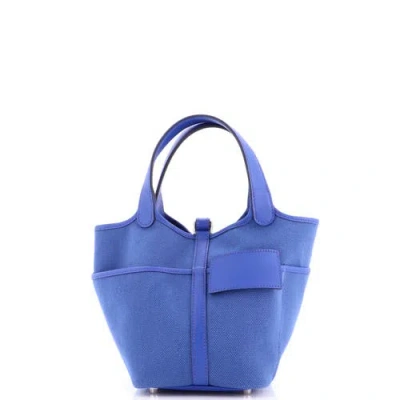 Pre-owned Hermes  Hermes Cargo Picotin Lock Bag Canvas And Swift Pm In Blue