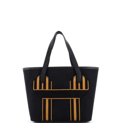 Pre-owned Hermes  Hermes Pursangle Tote Canvas With Leather In Black