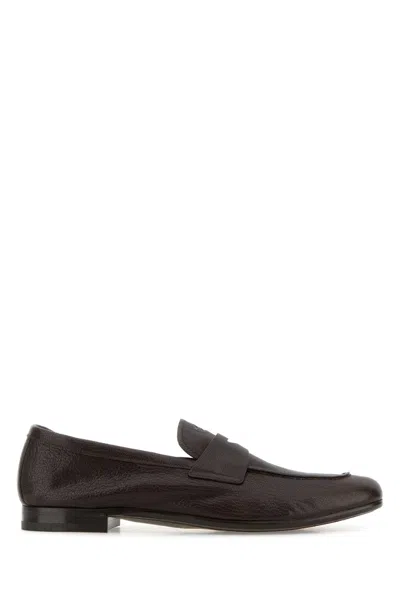 Prada Dark Brown Leather Loafers In Brown