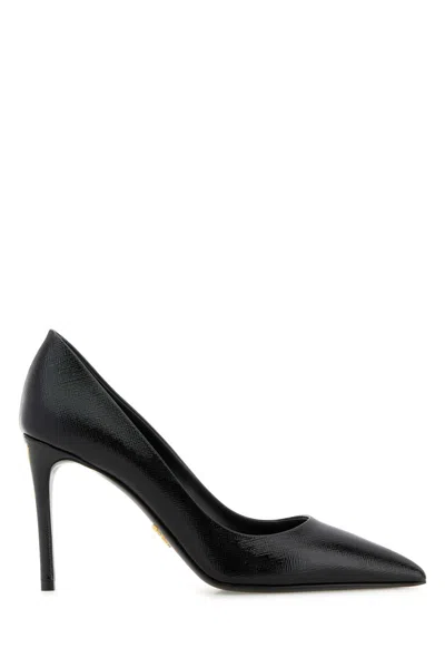 Prada Leather Pumps Pointed Toe Textured Finish In Black