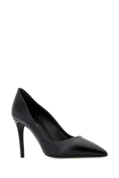 Prada Leather Pumps Pointed Toe Textured Finish In Black