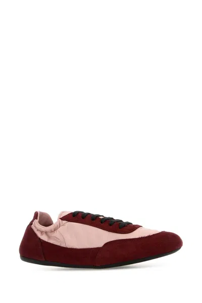 Prada Renylon Suede Collapse Sneakers Contrast Panels In Burgundy